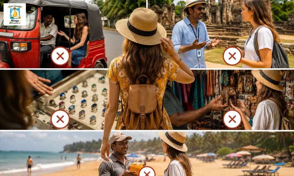 Solo female traveler confidently exploring Sri Lanka while avoiding common tourist scams